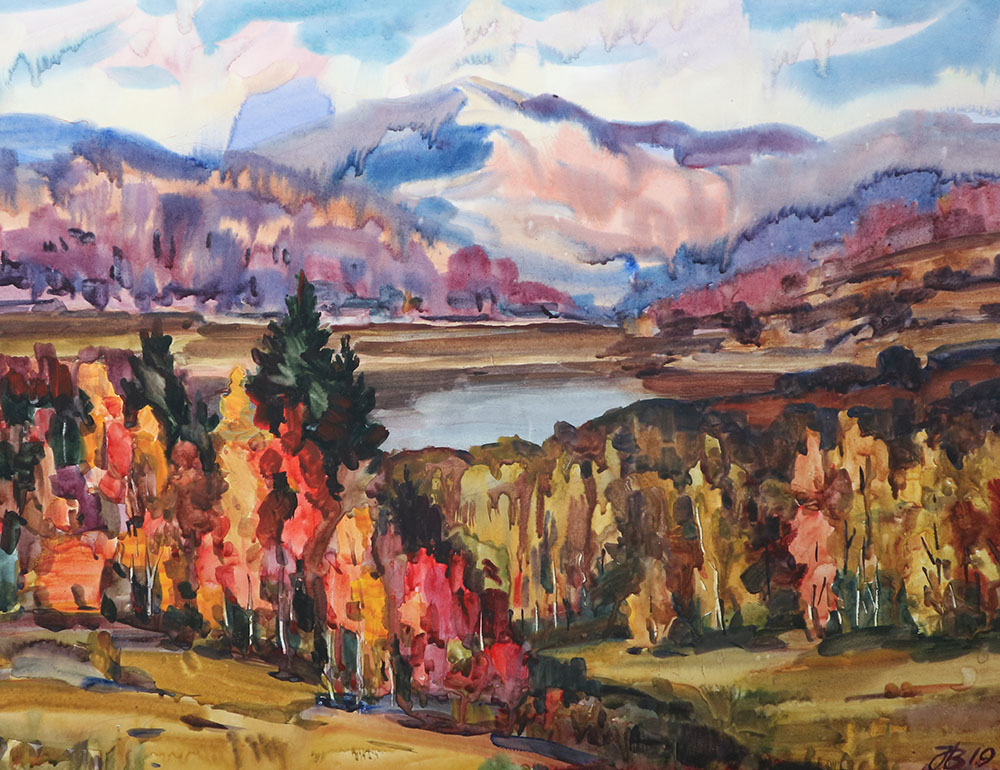 В. Нечепуренко. «Осiнь у Карпатах». 2019. Папір, акварель